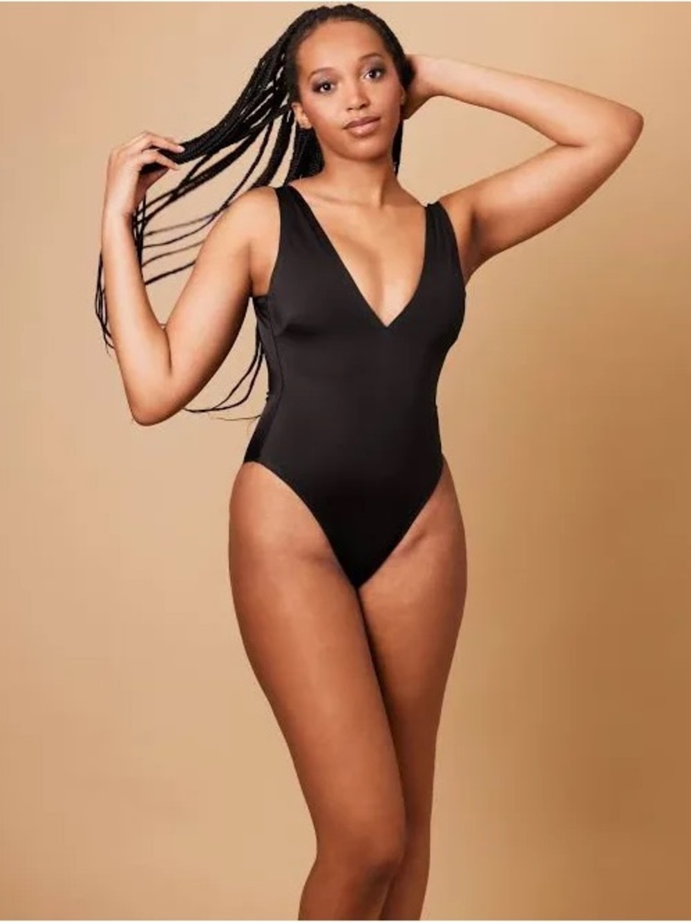 Onewith Bellows Plunge High-Cut One Piece Black Deep V-Neck Seamless Swimsuit L